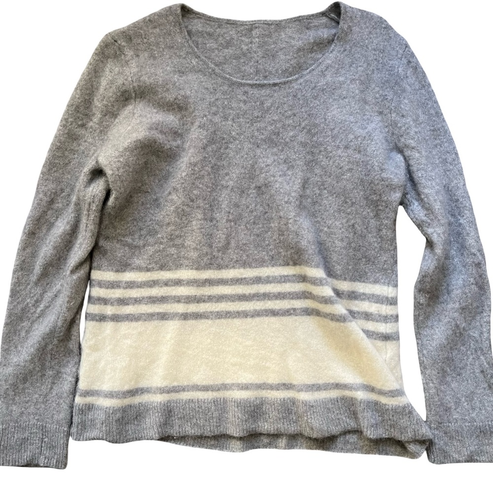 Gray and Cream Striped Cashmere Sweater